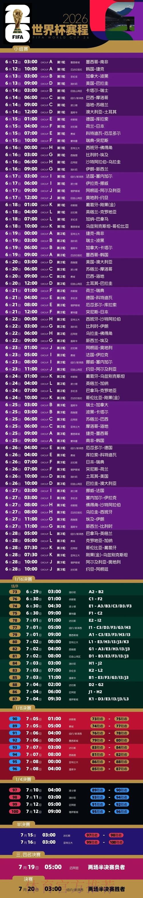 2026世界杯每日赛程实时更新实时赛程免费观看